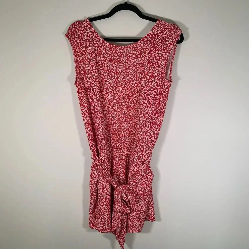 Loft Romper Women’s Small Red Floral Belted Open Back